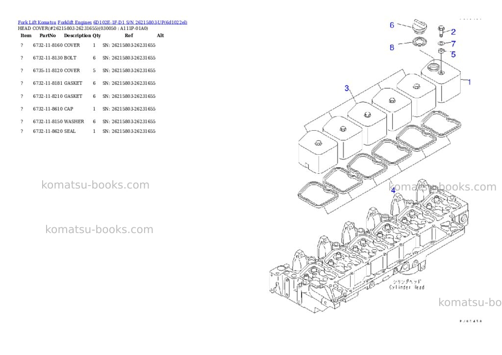 Komatsu 6d102e-1f-d1 s/n 26215803-up Parts catalog cover Page 4