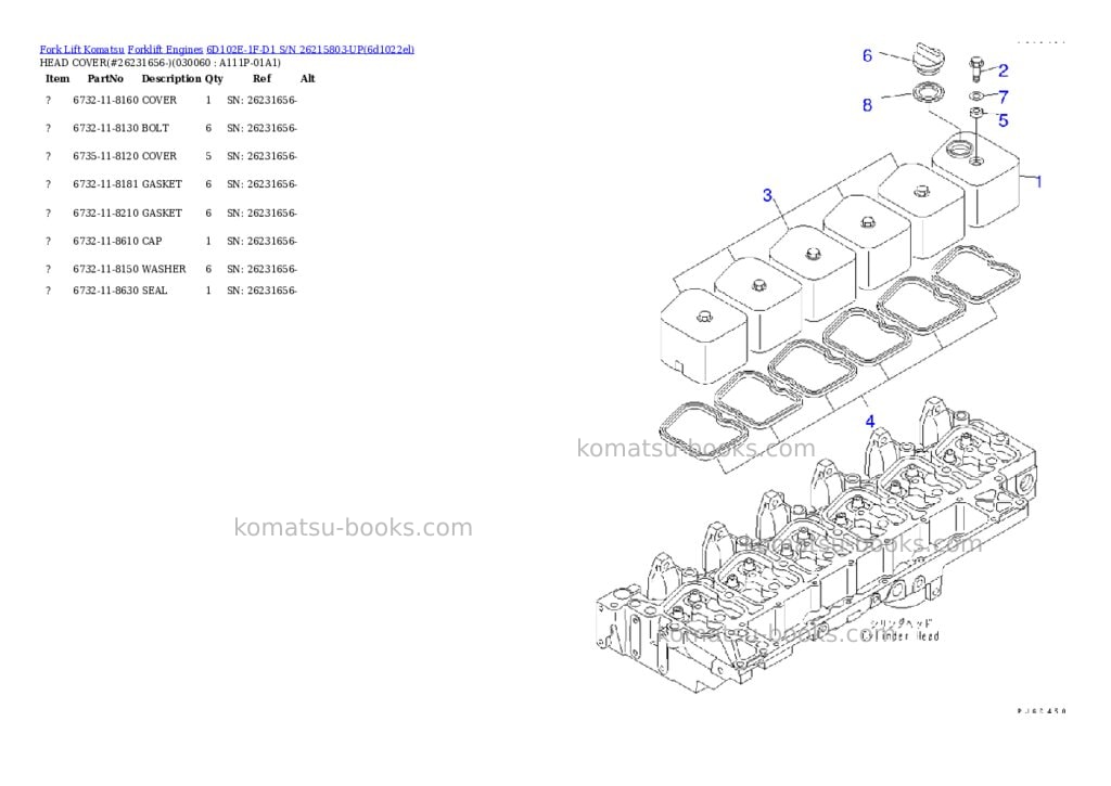 Komatsu 6d102e-1f-d1 s/n 26215803-up Parts catalog cover Page 5