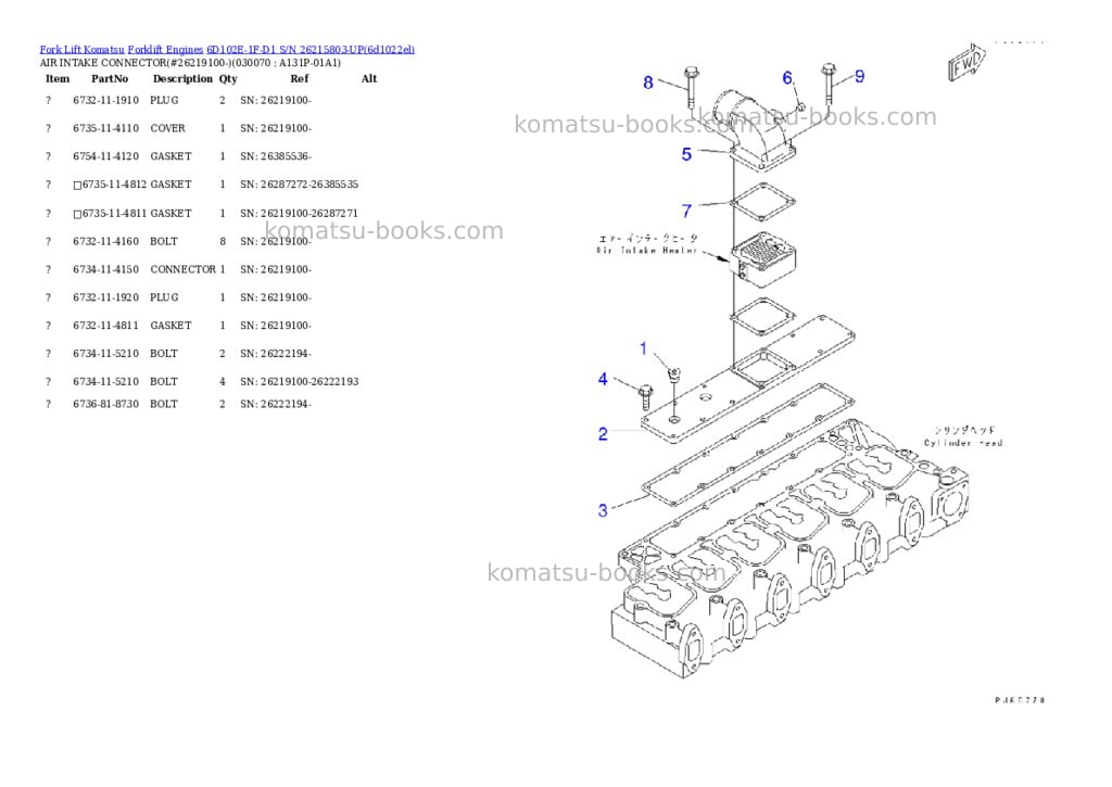 Komatsu 6d102e-1f-d1 s/n 26215803-up Parts catalog cover Page 6
