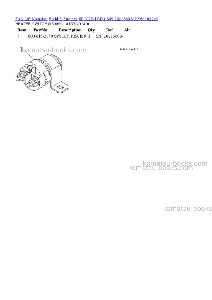 Komatsu 6d102e-1f-d1 s/n 26215803-up Parts catalog cover Page 8