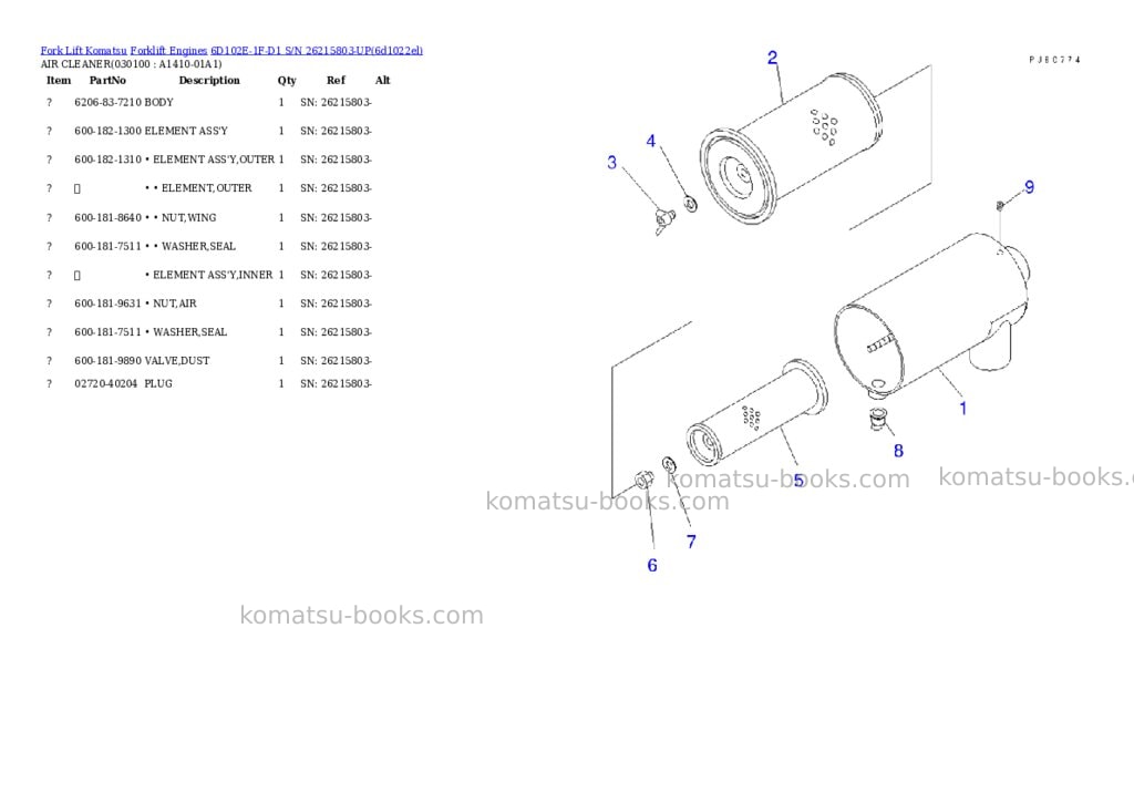 Komatsu 6d102e-1f-d1 s/n 26215803-up Parts catalog cover Page 9