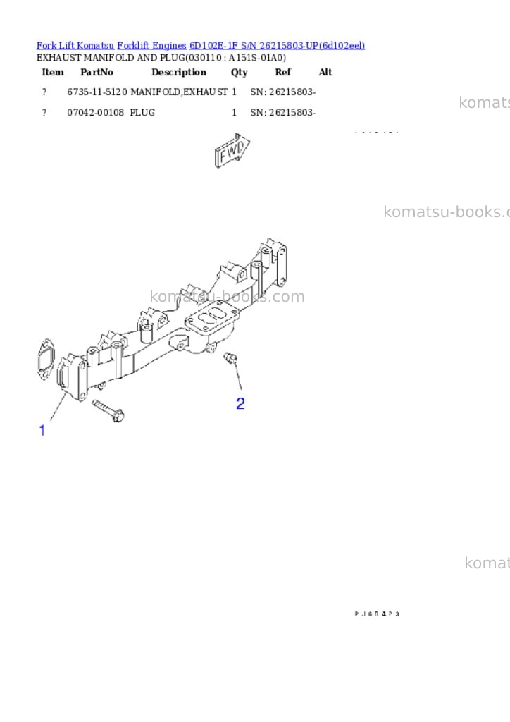 Komatsu 6d102e-1f s/n 26215803-up Parts catalog cover Page 10 Komatsu 6d102e-1f s/n 26215803-up Parts catalog cover Page 10