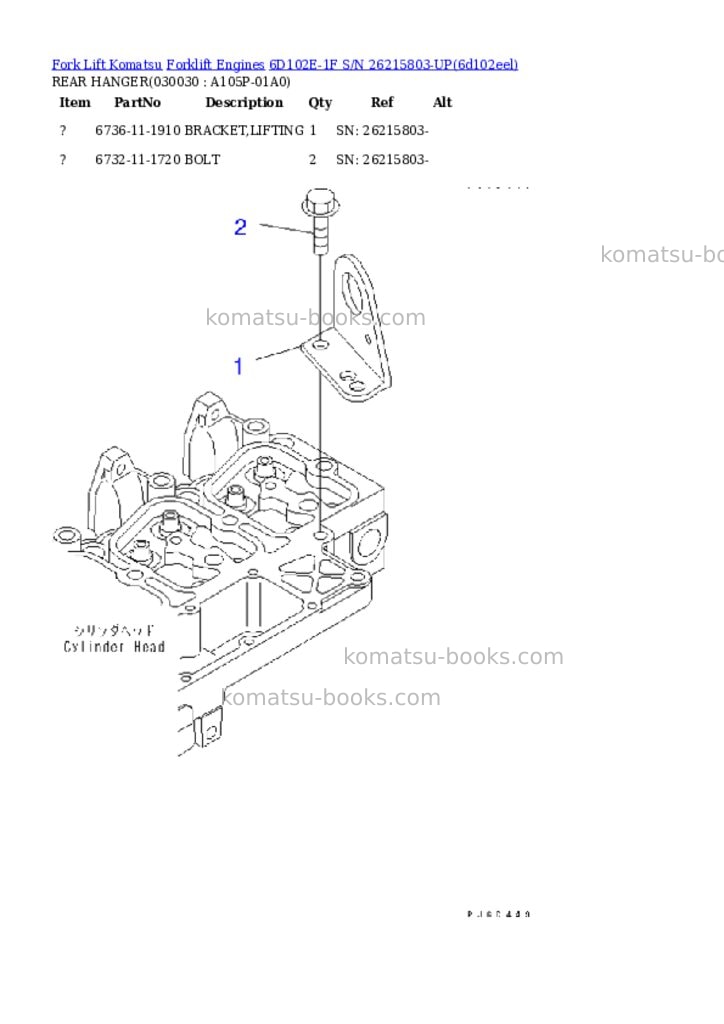 Komatsu 6d102e-1f s/n 26215803-up Parts catalog cover Page 2 Komatsu 6d102e-1f s/n 26215803-up Parts catalog cover Page 2