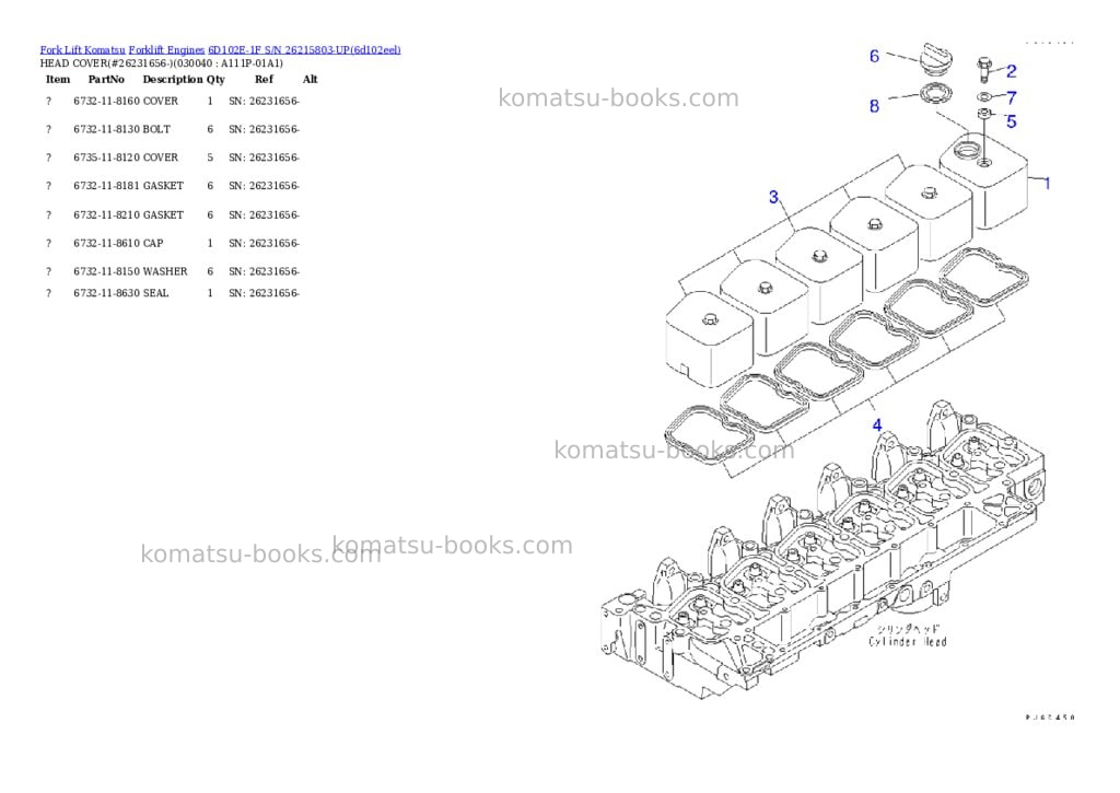 Komatsu 6d102e-1f s/n 26215803-up Parts catalog cover Page 3 Komatsu 6d102e-1f s/n 26215803-up Parts catalog cover Page 3