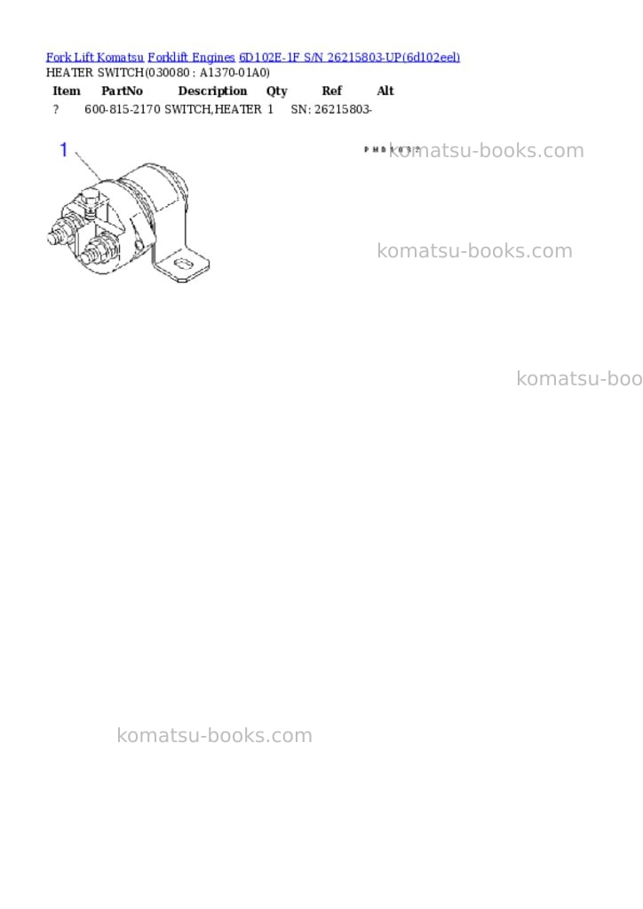 Komatsu 6d102e-1f s/n 26215803-up Parts catalog cover Page 7 Komatsu 6d102e-1f s/n 26215803-up Parts catalog cover Page 7