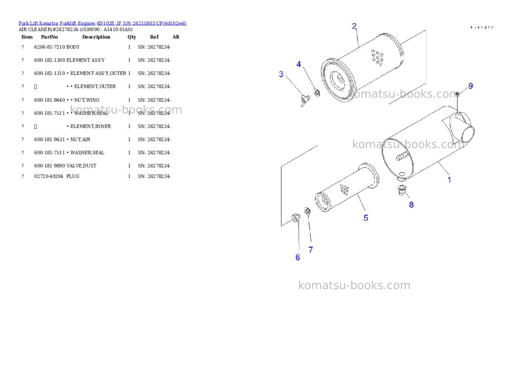 Komatsu 6d102e-1f s/n 26215803-up Parts catalog cover Page 8 Komatsu 6d102e-1f s/n 26215803-up Parts catalog cover Page 8