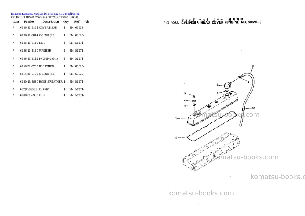 Komatsu 6D105-1U S/N 52271-UP Parts catalog cover Page 3 Komatsu 6D105-1U S/N 52271-UP Parts catalog cover Page 3