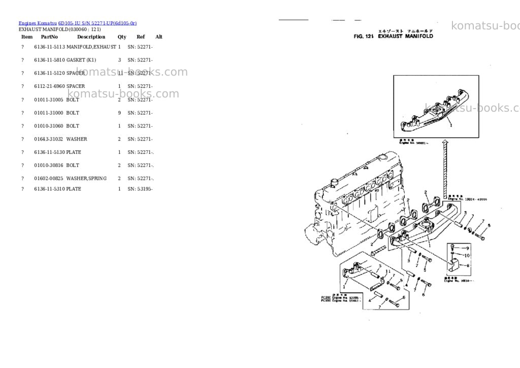 Komatsu 6D105-1U S/N 52271-UP Parts catalog cover Page 5 Komatsu 6D105-1U S/N 52271-UP Parts catalog cover Page 5