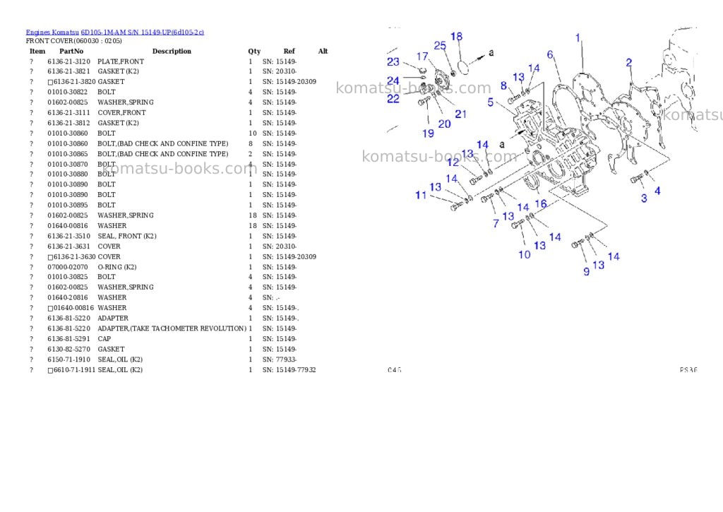 Komatsu 6D105-1M-AM S/N 15149-UP Parts catalog cover Page 10 Komatsu 6D105-1M-AM S/N 15149-UP Parts catalog cover Page 10