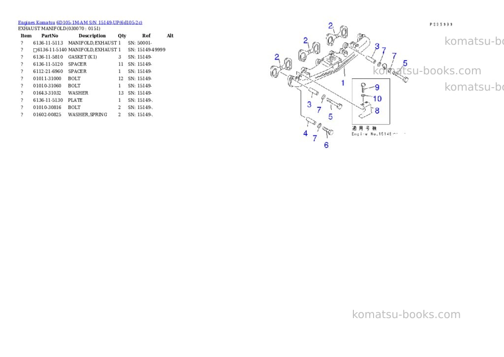 Komatsu 6D105-1M-AM S/N 15149-UP Parts catalog cover Page 6 Komatsu 6D105-1M-AM S/N 15149-UP Parts catalog cover Page 6