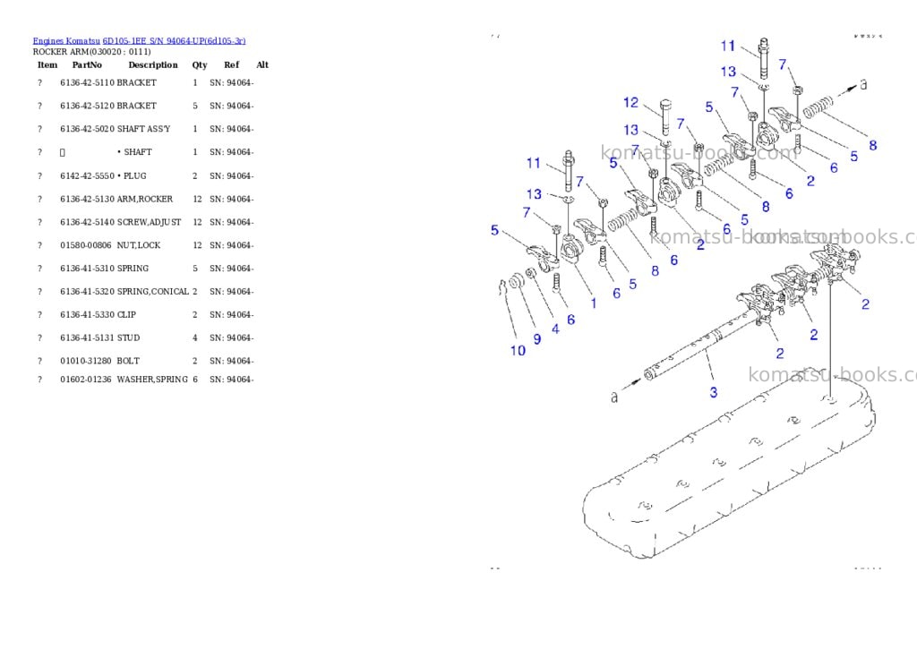 Komatsu 6d105-1ee s/n 94064-up Parts catalog cover Komatsu 6d105-1ee s/n 94064-up Parts catalog cover