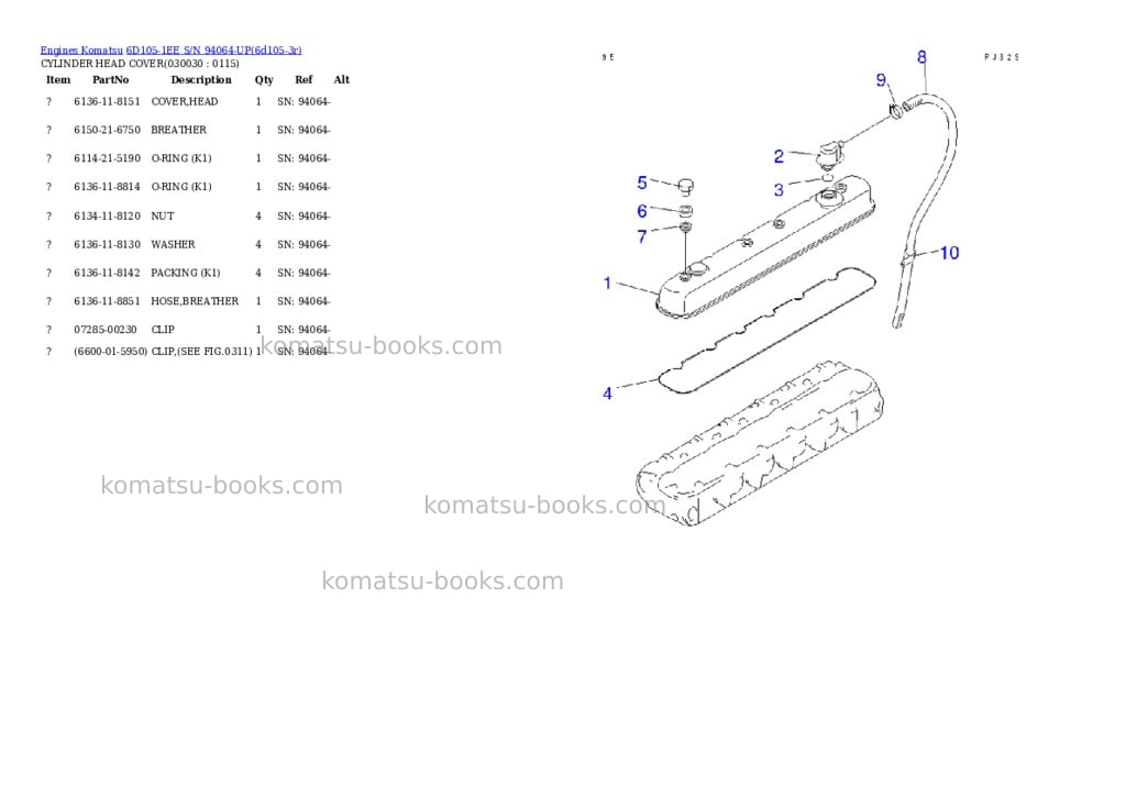Komatsu 6d105-1ee s/n 94064-up Parts catalog cover Page 2 Komatsu 6d105-1ee s/n 94064-up Parts catalog cover Page 2