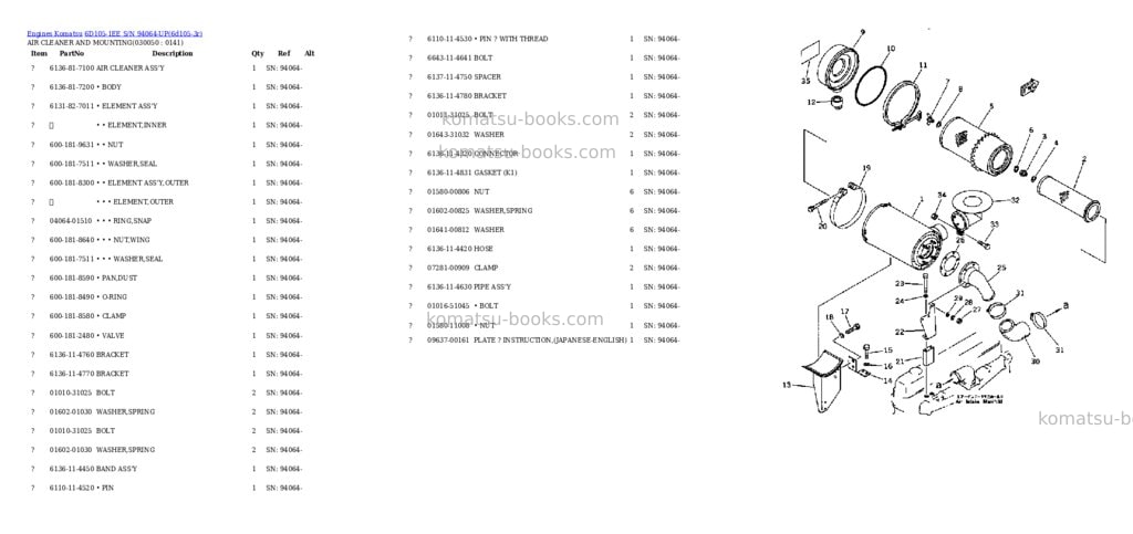 Komatsu 6d105-1ee s/n 94064-up Parts catalog cover Page 4 Komatsu 6d105-1ee s/n 94064-up Parts catalog cover Page 4