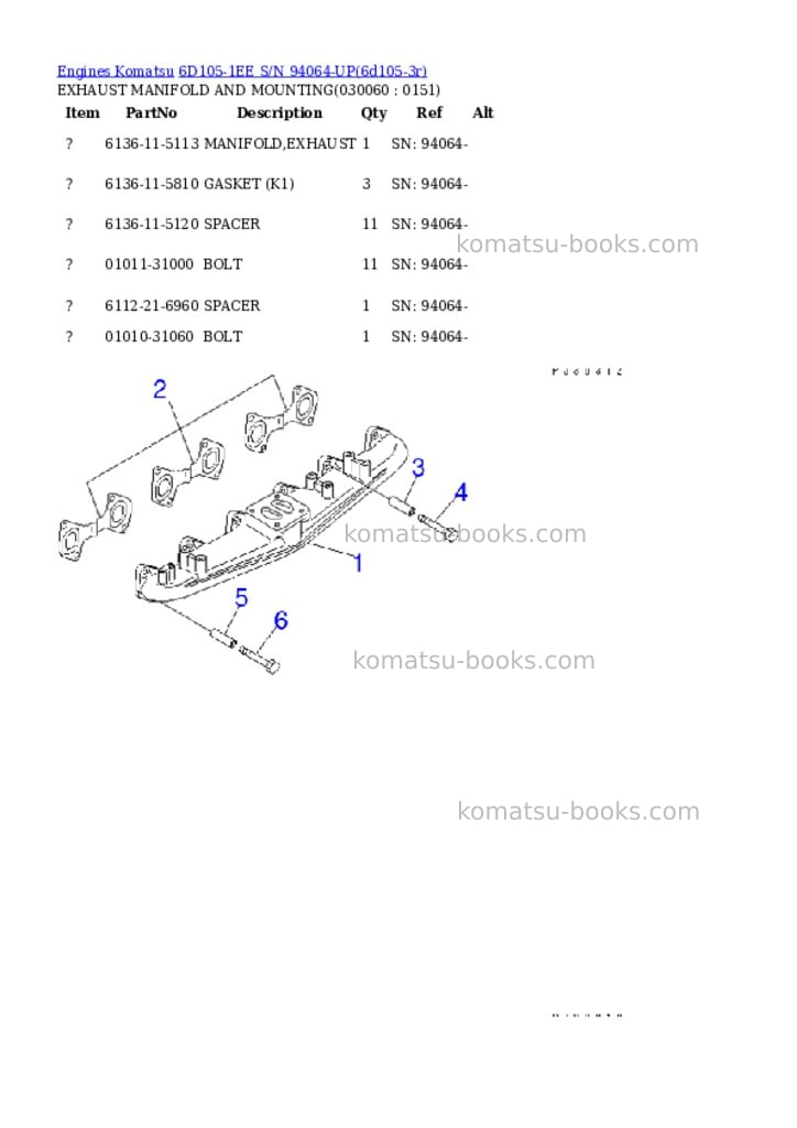 Komatsu 6d105-1ee s/n 94064-up Parts catalog cover Page 5 Komatsu 6d105-1ee s/n 94064-up Parts catalog cover Page 5