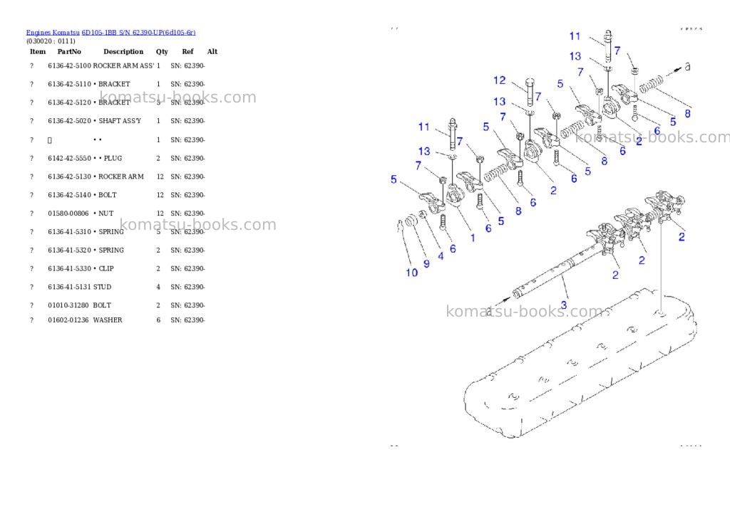 Komatsu 6D105-1BB S/N 62390-UP Parts catalog cover