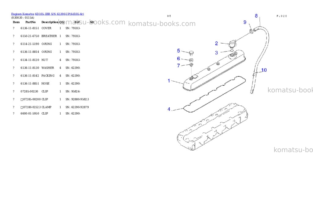 Komatsu 6D105-1BB S/N 62390-UP Parts catalog cover Page 2
