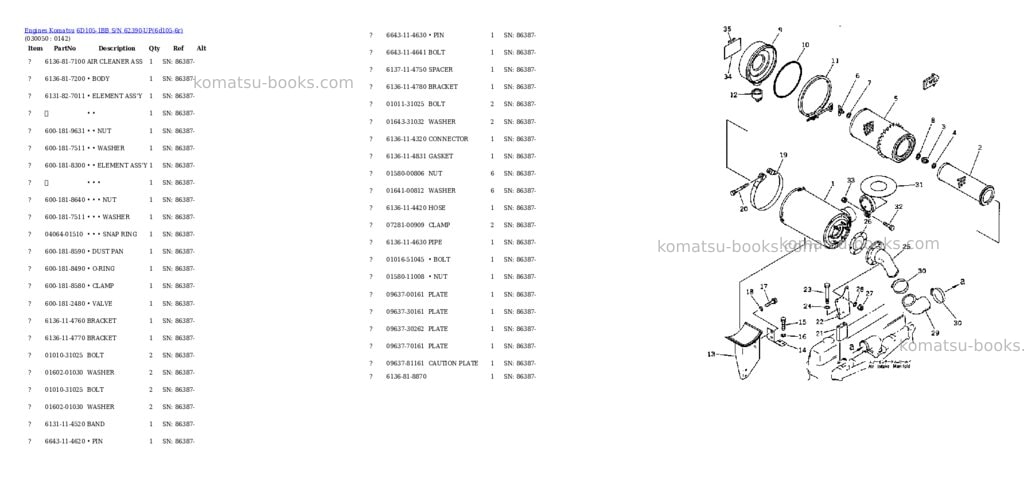Komatsu 6D105-1BB S/N 62390-UP Parts catalog cover Page 4