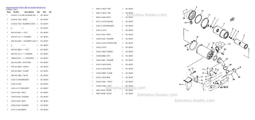 Komatsu 6D105-1BB S/N 62390-UP Parts catalog cover Page 5