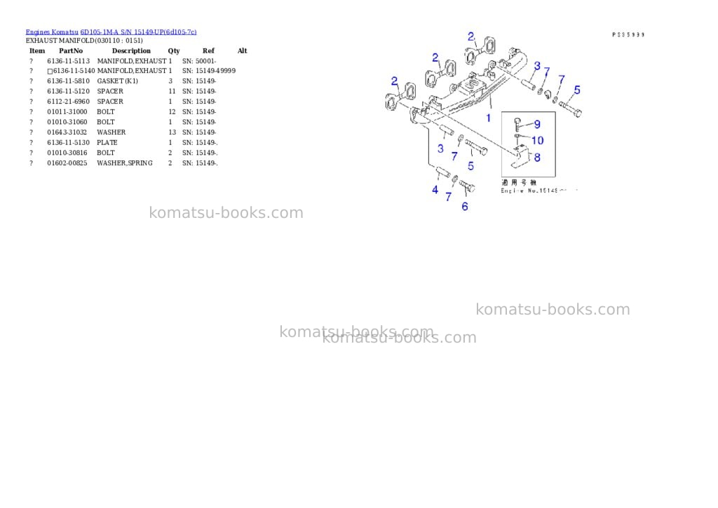 Komatsu 6D105-1M-A S/N 15149-UP Parts catalog cover Page 10 Komatsu 6D105-1M-A S/N 15149-UP Parts catalog cover Page 10