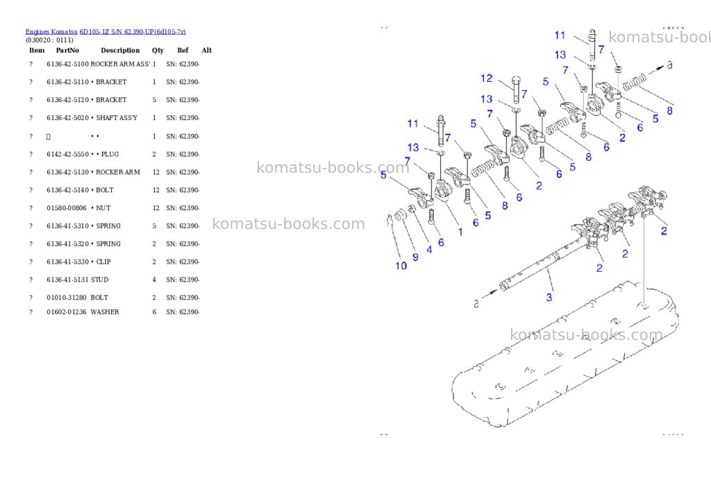 Komatsu 6D105-1Z S/N 62390-UP Parts catalog cover Komatsu 6D105-1Z S/N 62390-UP Parts catalog cover