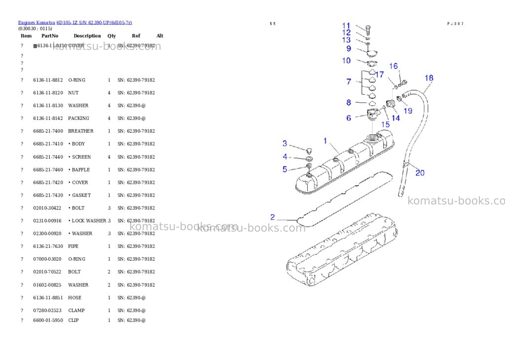 Komatsu 6D105-1Z S/N 62390-UP Parts catalog cover Page 2 Komatsu 6D105-1Z S/N 62390-UP Parts catalog cover Page 2