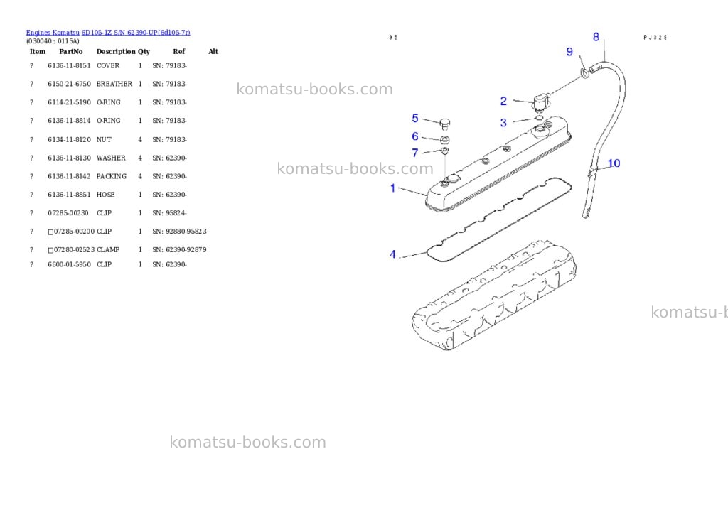 Komatsu 6D105-1Z S/N 62390-UP Parts catalog cover Page 3 Komatsu 6D105-1Z S/N 62390-UP Parts catalog cover Page 3