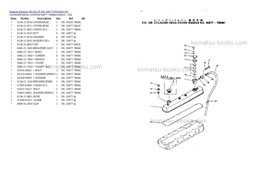 Komatsu 6d105-1p s/n 16877-up Parts catalog cover Page 2 Komatsu 6d105-1p s/n 16877-up Parts catalog cover Page 2