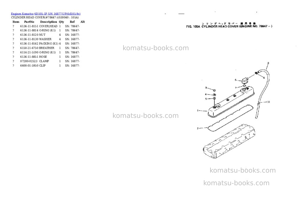 Komatsu 6d105-1p s/n 16877-up Parts catalog cover Page 3 Komatsu 6d105-1p s/n 16877-up Parts catalog cover Page 3