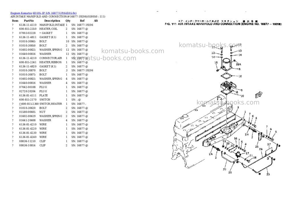 Komatsu 6d105-1p s/n 16877-up Parts catalog cover Page 4 Komatsu 6d105-1p s/n 16877-up Parts catalog cover Page 4