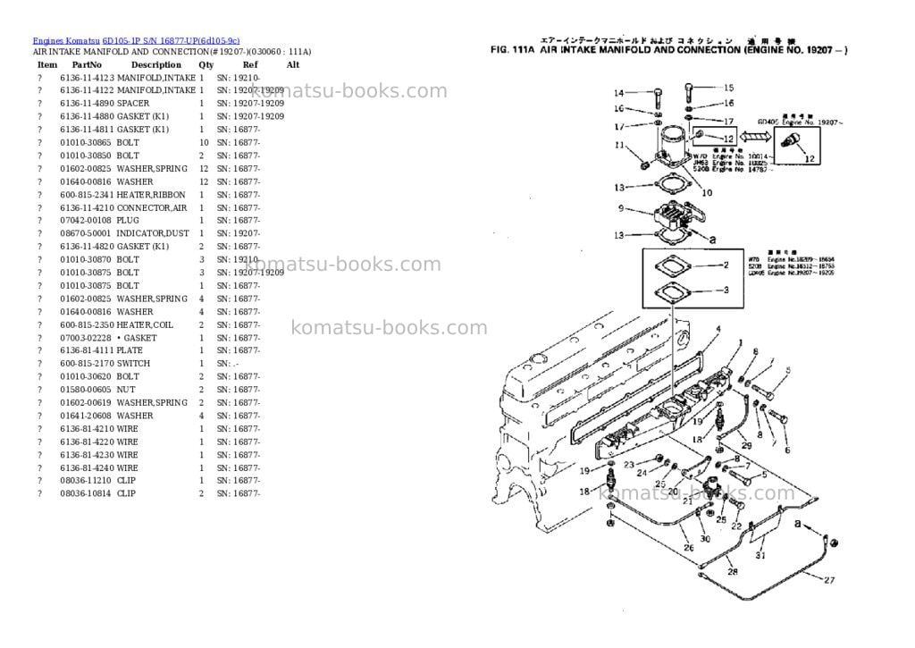 Komatsu 6d105-1p s/n 16877-up Parts catalog cover Page 5 Komatsu 6d105-1p s/n 16877-up Parts catalog cover Page 5