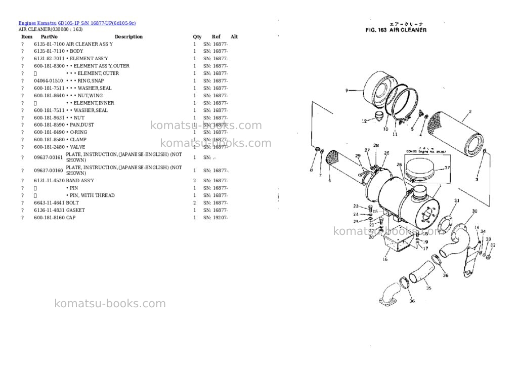 Komatsu 6d105-1p s/n 16877-up Parts catalog cover Page 7 Komatsu 6d105-1p s/n 16877-up Parts catalog cover Page 7