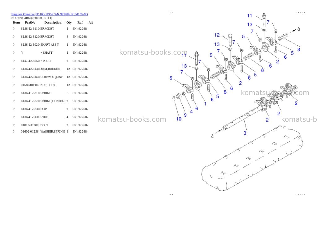 Komatsu 6d105-1cc-p s/n 92268-up Parts catalog cover