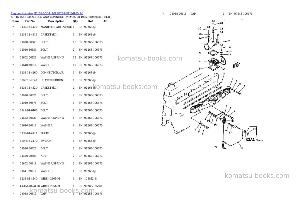 Komatsu 6d105-1cc-p s/n 92268-up Parts catalog cover Page 3