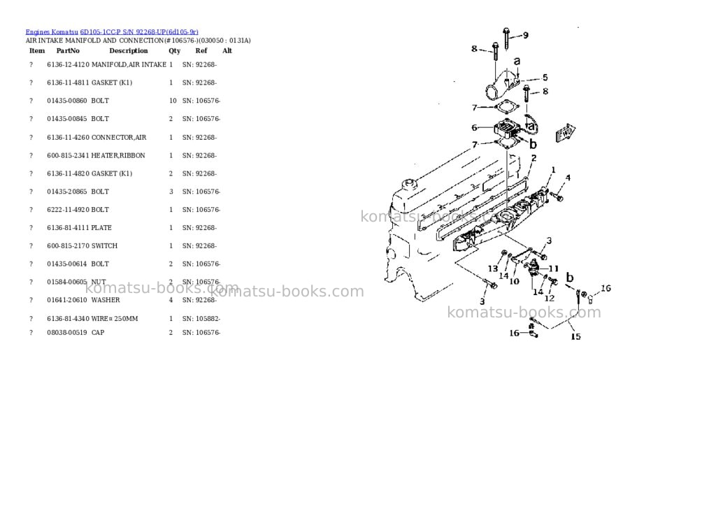 Komatsu 6d105-1cc-p s/n 92268-up Parts catalog cover Page 4