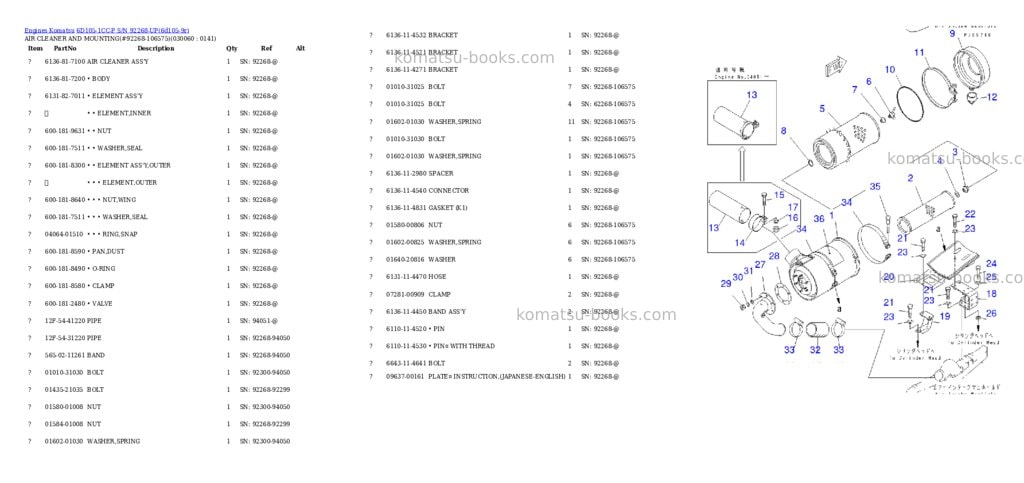 Komatsu 6d105-1cc-p s/n 92268-up Parts catalog cover Page 5