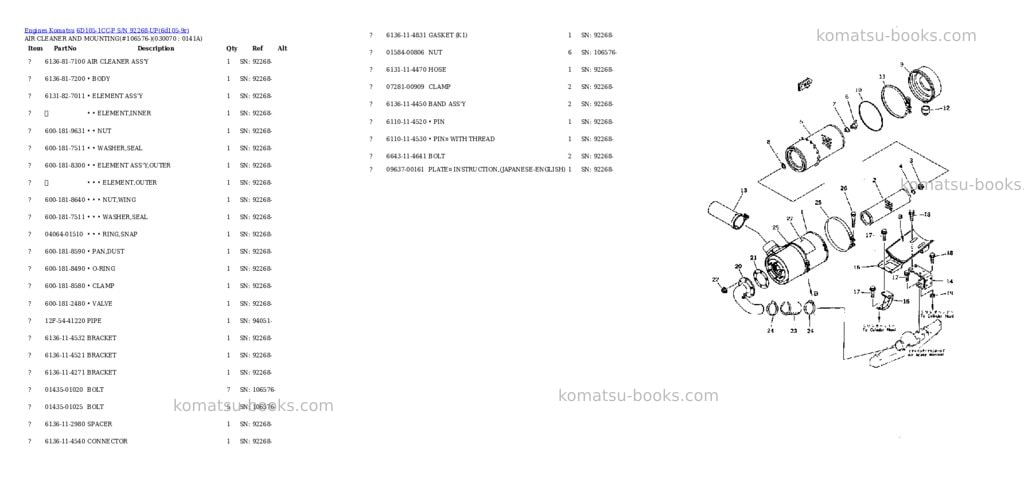 Komatsu 6d105-1cc-p s/n 92268-up Parts catalog cover Page 6