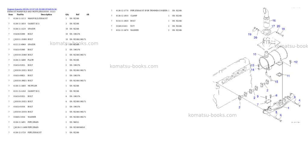 Komatsu 6d105-1cc-p s/n 92268-up Parts catalog cover Page 7