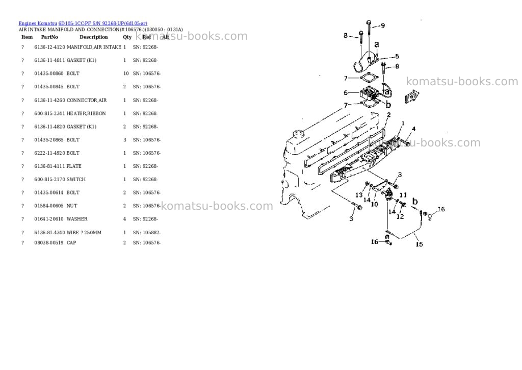 Komatsu 6d105-1cc-pf s/n 92268-up Parts catalog cover Page 4