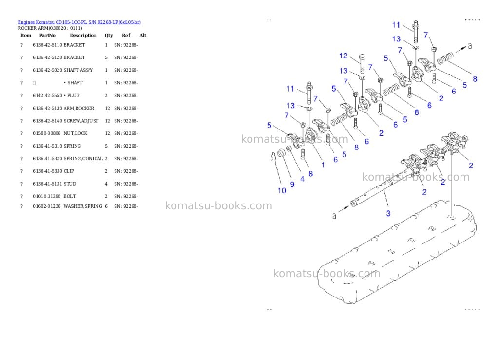 Komatsu 6d105-1cc-pl s/n 92268-up Parts catalog cover