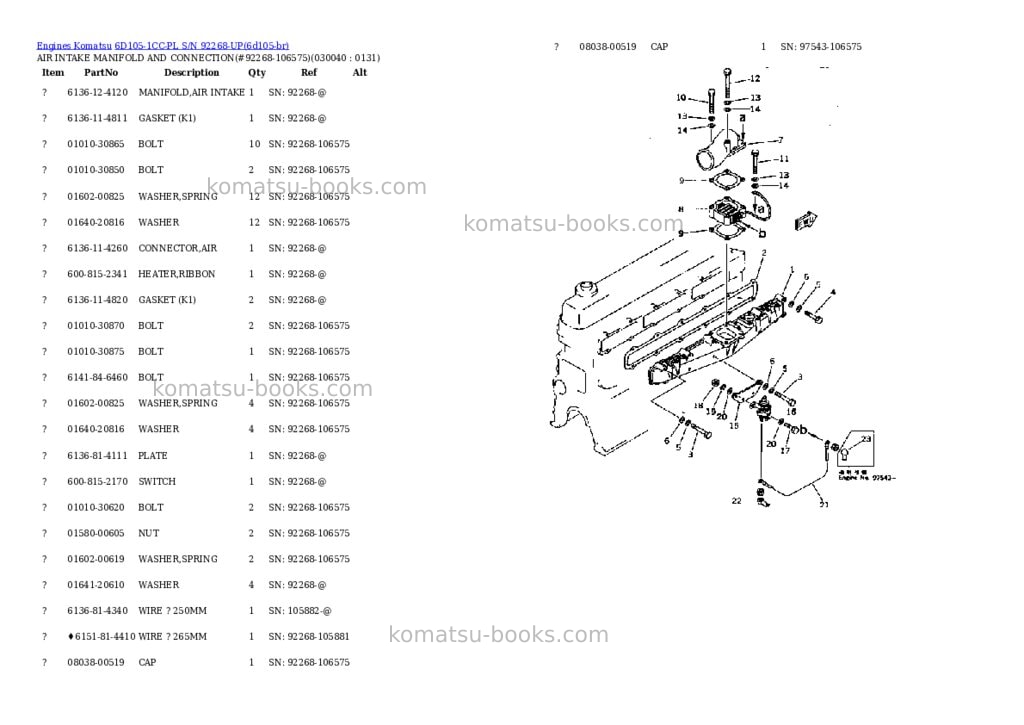 Komatsu 6d105-1cc-pl s/n 92268-up Parts catalog cover Page 3