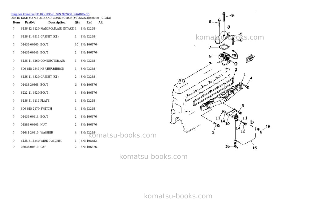Komatsu 6d105-1cc-pl s/n 92268-up Parts catalog cover Page 4