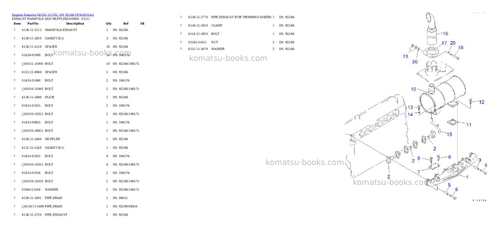 Komatsu 6d105-1cc-pl s/n 92268-up Parts catalog cover Page 7