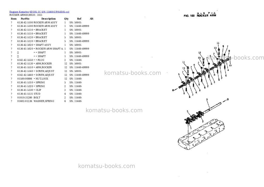 Komatsu 6d105-1c s/n 11460-up Parts catalog cover Komatsu 6d105-1c s/n 11460-up Parts catalog cover