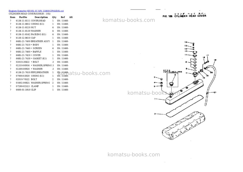 Komatsu 6d105-1c s/n 11460-up Parts catalog cover Page 2 Komatsu 6d105-1c s/n 11460-up Parts catalog cover Page 2