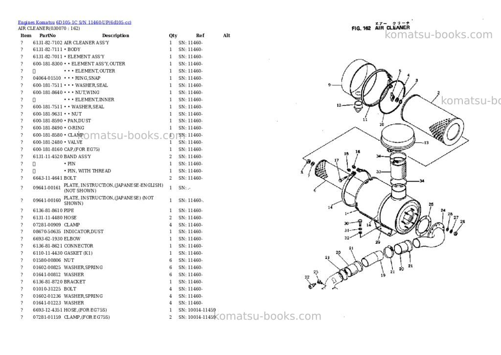 Komatsu 6d105-1c s/n 11460-up Parts catalog cover Page 6 Komatsu 6d105-1c s/n 11460-up Parts catalog cover Page 6