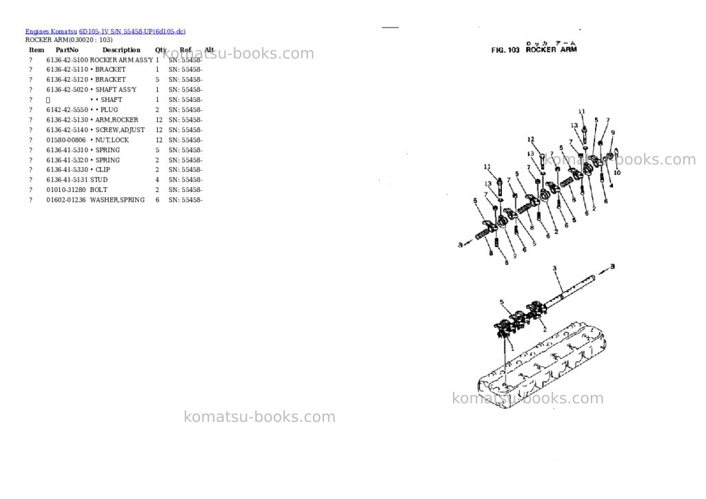 Komatsu 6d105-1v s/n 55458-up Parts catalog cover Komatsu 6d105-1v s/n 55458-up Parts catalog cover