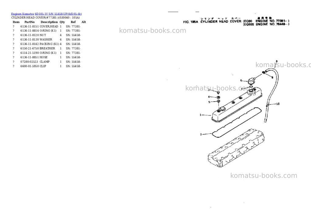 Komatsu 6d105-1v s/n 55458-up Parts catalog cover Page 3 Komatsu 6d105-1v s/n 55458-up Parts catalog cover Page 3