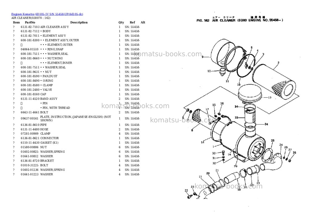 Komatsu 6d105-1v s/n 55458-up Parts catalog cover Page 6 Komatsu 6d105-1v s/n 55458-up Parts catalog cover Page 6