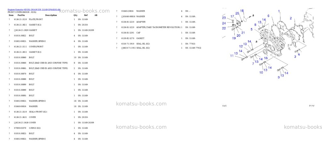 Komatsu 6d105-1m-am s/n 15149-up Parts catalog cover Page 10 Komatsu 6d105-1m-am s/n 15149-up Parts catalog cover Page 10