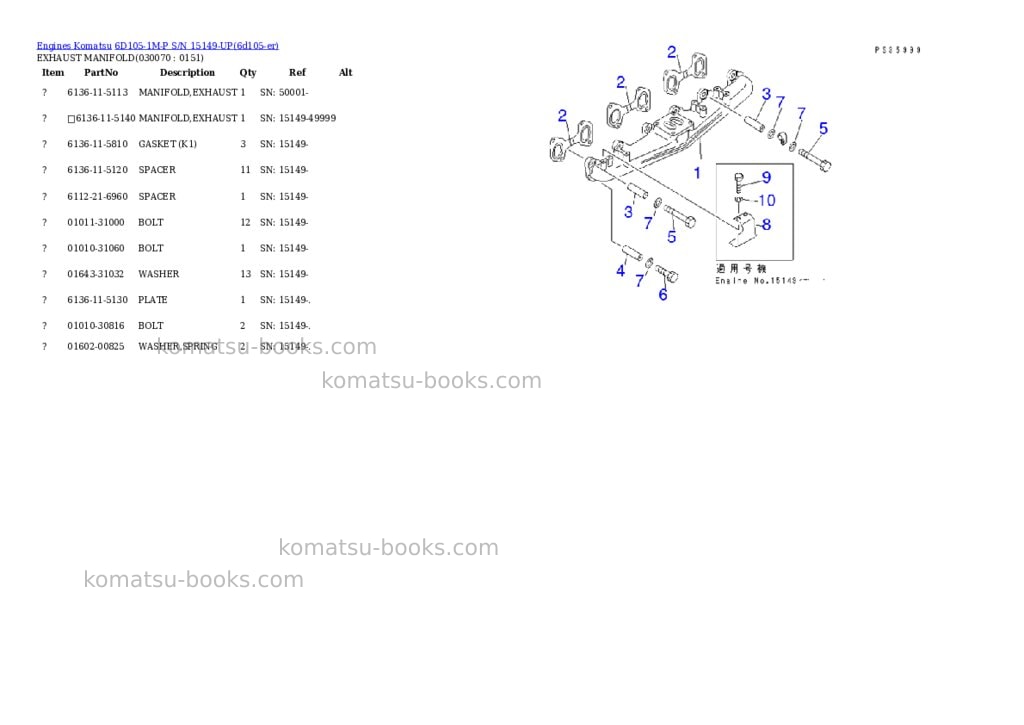 Komatsu 6d105-1m-p s/n 15149-up Parts catalog cover Page 6 Komatsu 6d105-1m-p s/n 15149-up Parts catalog cover Page 6